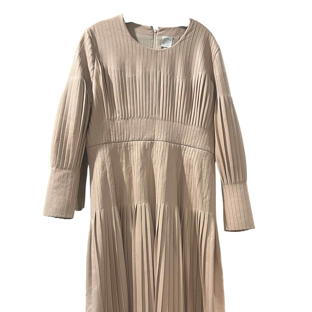 Huishan Zhang Dress Long Maxi Gown Pleated Vegan Leather Blush Long Sleeve 10 - Picture 2 of 16